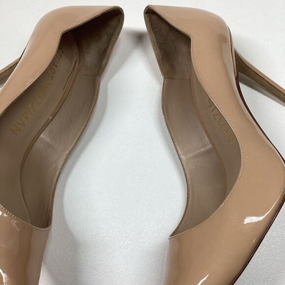 Stuart Weitzman Beige Patent Leather Pointed Toe Heels Size 9.5 - Picture 6 of 14